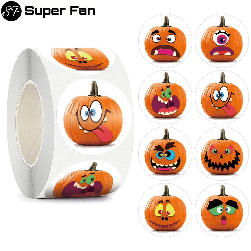 (Super Fan) 500pcs/ Rolls Happy Halloween Children's Toy Animals Thanks Decoration Sticker Label for Kids