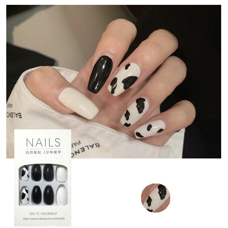 BEAUTYBIGBANG  24pcs/box Cows Type Fake Nail Patch Long Removable Manicure Finished Nail  False Nail