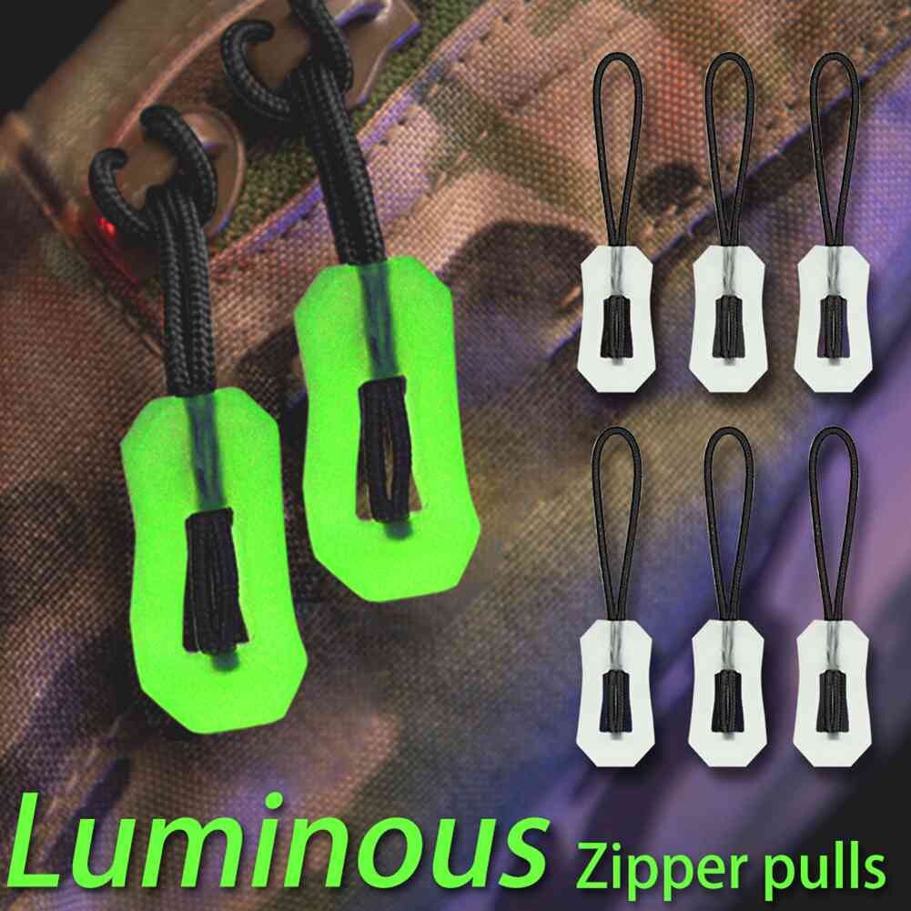 5/10pcs Luminous Zipper Pull Zippers Portable Glow In The Dark Zipper Puller Head Anti-lost Outdoor Tool for Coat Rucksack Handbag Tent