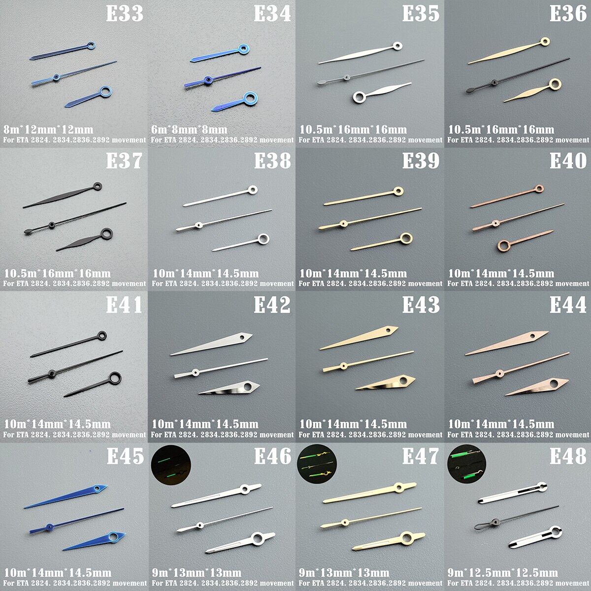 Watch Accessories Watch Pointer ETA 2824 Hands Pointer Pointer Green Super Luminous, For ETA 2824 2836 2892 Movement A1~A80