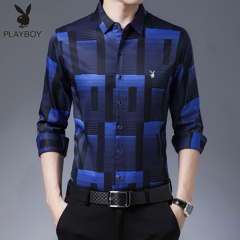 Playboy Long Sleeve Ice Silk Shirt Men 