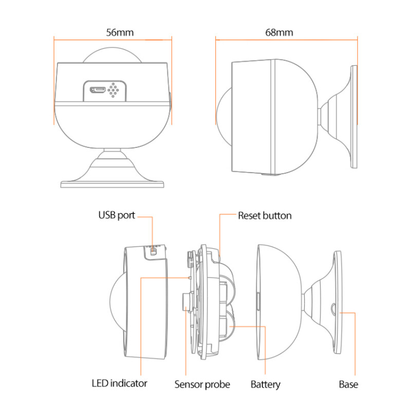 E Life Smart Store Neo ZigBee Cảm Biến Hồng Ngoại Con Người USB PIR Góc Nhạy 120 ° Cảm Biến Hồng Ngoại Phạm Vi Không Dây 40M Sử Dụng Với Trung Tâm Tuya Zigbee
