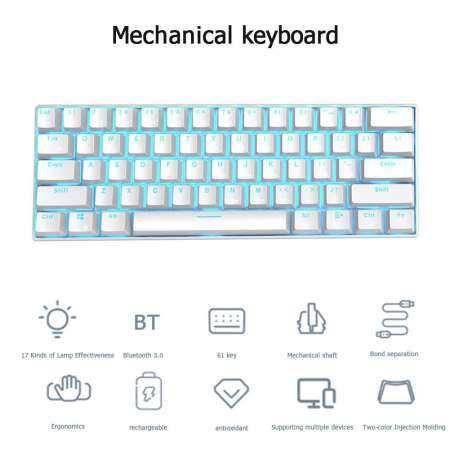 RK61 ไร้สายบลูทูธคีย์บอร์ด LED เกมแบ็คไลท์แป้นพิมพ์สำนักงาน