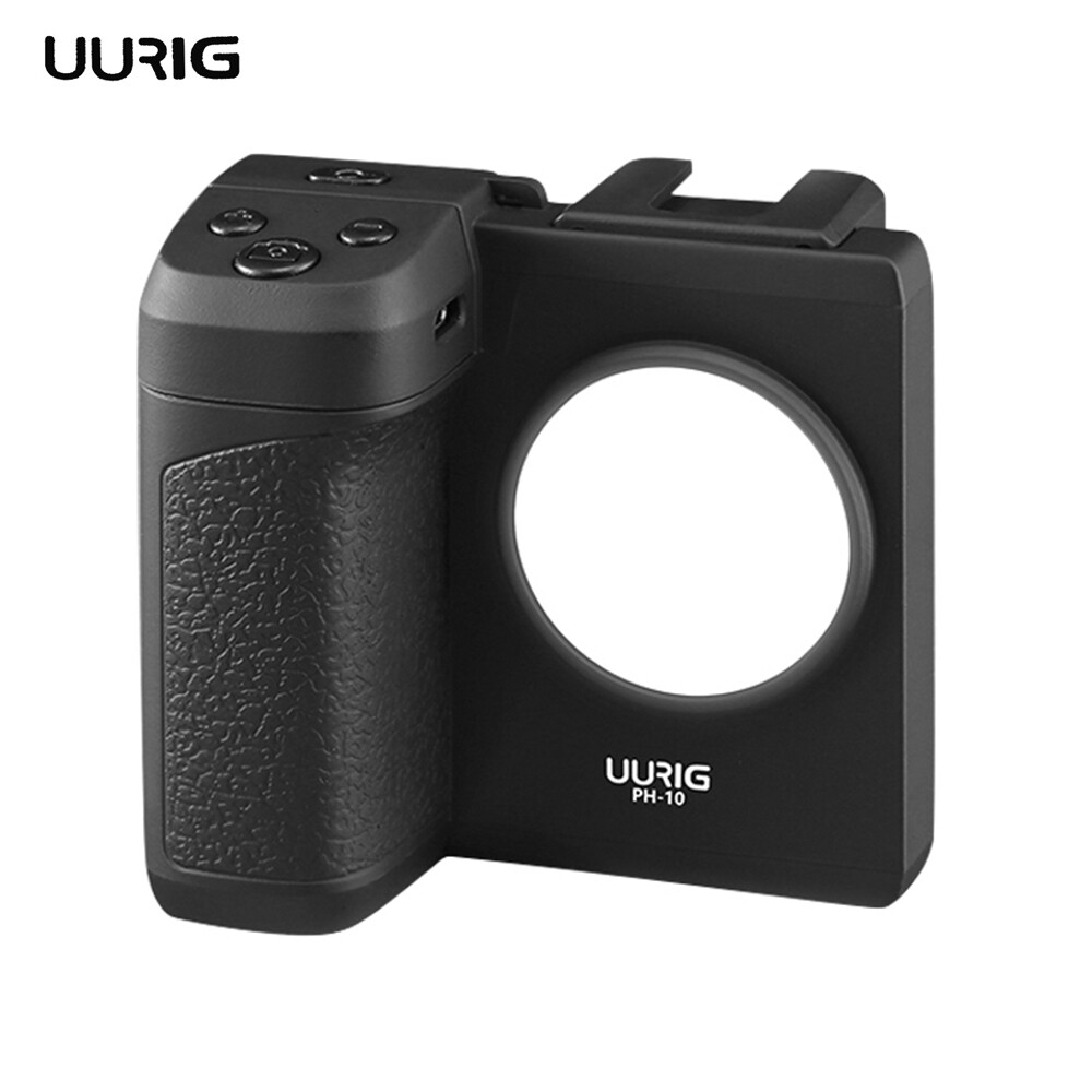 UURIG PH-10 Wireless Handle Grip Phone Holder Stabilizer for Smartphone Vlog Selfie with Remote Control Cold Shoe Mount 1/4 Inch Screw Hole Built-in LED Fill Light