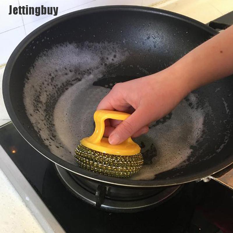 [Jettingbuy] Wire Ball Brush With Handle Pan Cleaning Brush Dish Handle Washing Brush