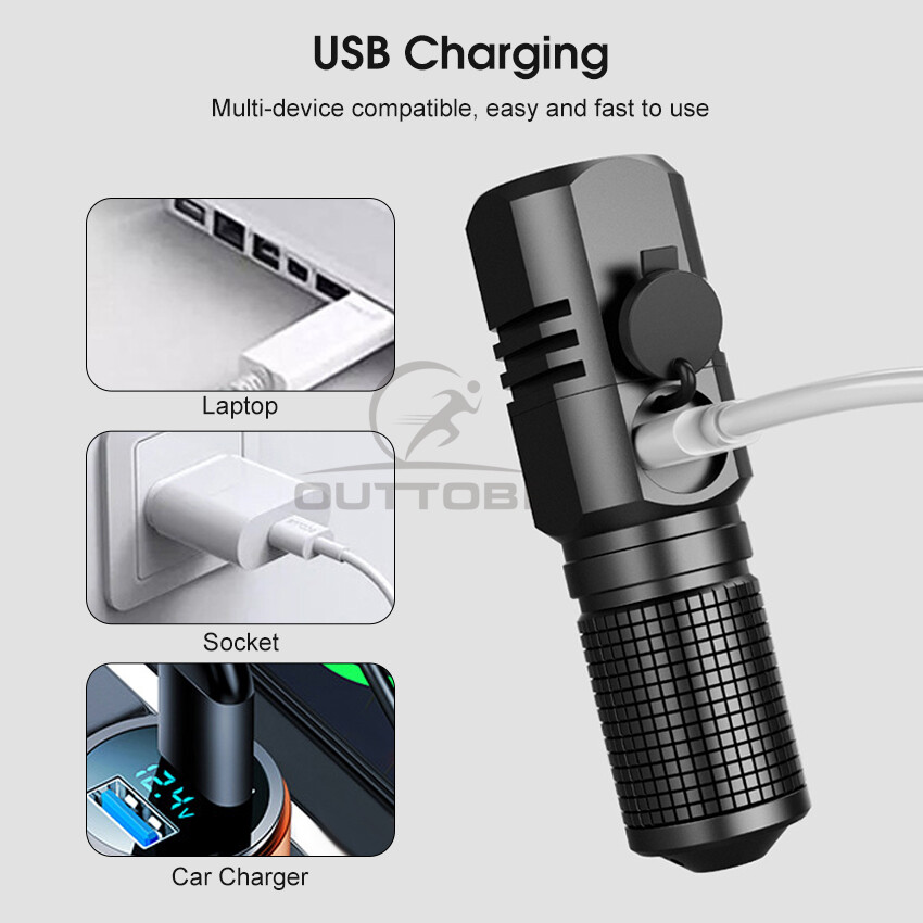 Outtobe Mini Flashlight LED Torch Light Telescopic Focus Flashlight Portable Rechargeable Flashlight Zoom Outdoor Pocket Size Waterproof Flashlight Strong Light 1000m Distance for Hiking Camping