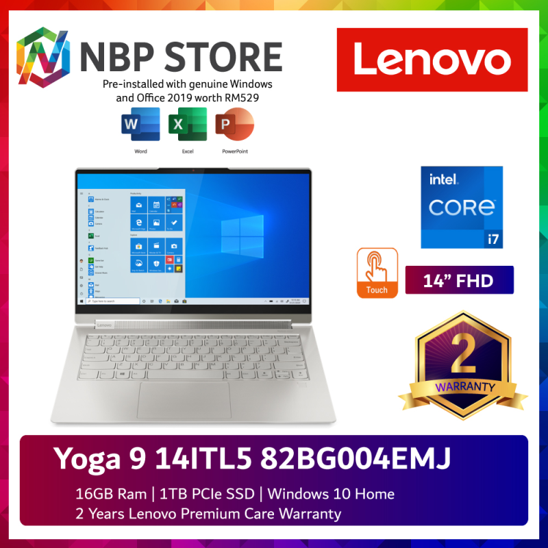 Lenovo Yoga 9 14ITL5 82BG004EMJ 14 FHD Touch Laptop Mica ( i7-1185G7, 16GB, 1TB SSD, Intel, W10, HS ) Malaysia