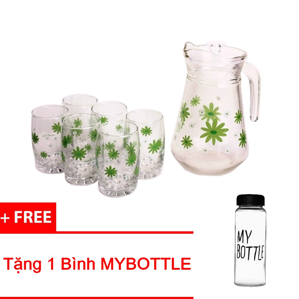 Bộ bình ly thủy tinh 7 món cao cấp màu ngẫu nhiên