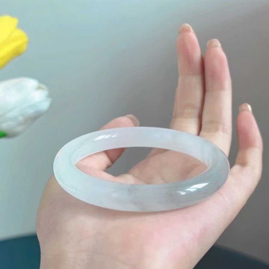 Natural Jade Ink Danqing Bracelet Grey Ink Pattern Jade Bracelet Round Bangle