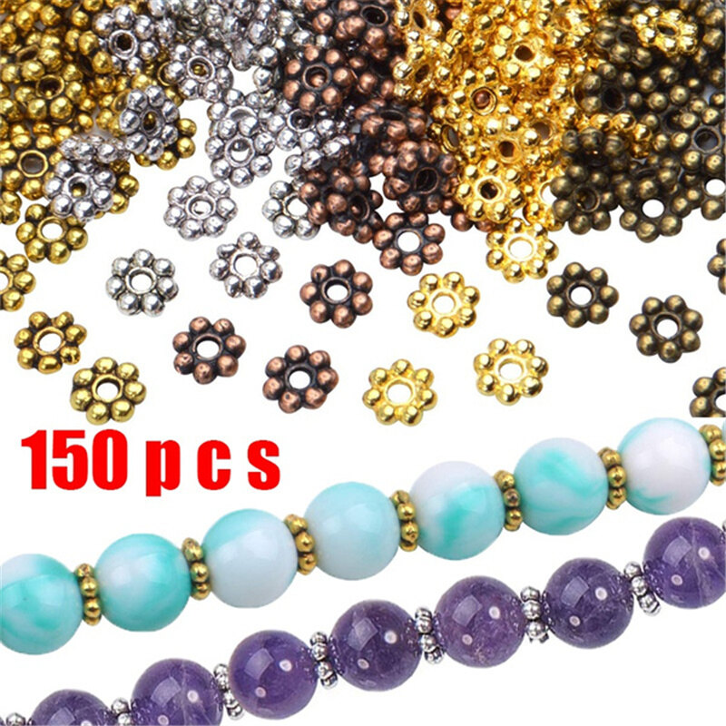 150Pcs/pack 4mm Tibetan Style Alloy Flower Metal Spacer Beads for Bracelet Necklace Jewelry Making