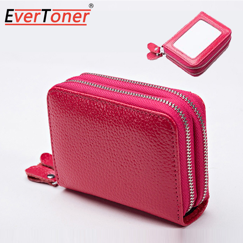 EverToner Business Card Holder Double Zipper Card Wallet 2021 PU Leather Cardholder Bank Card Holder Wallet Case