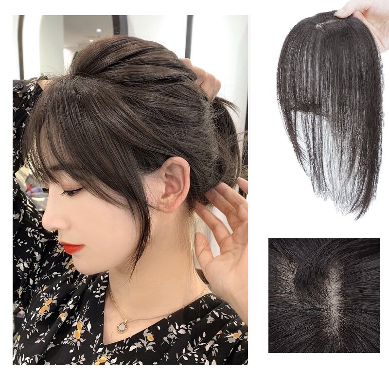 3D Korean Girls Thin Air Bang Wig Extension Hair Women Replacement Top Split Air Bangs Natural Wig Hair Extension Natural Trace Clip In Front Fringe Hair Extension Invisible Air Bangs
