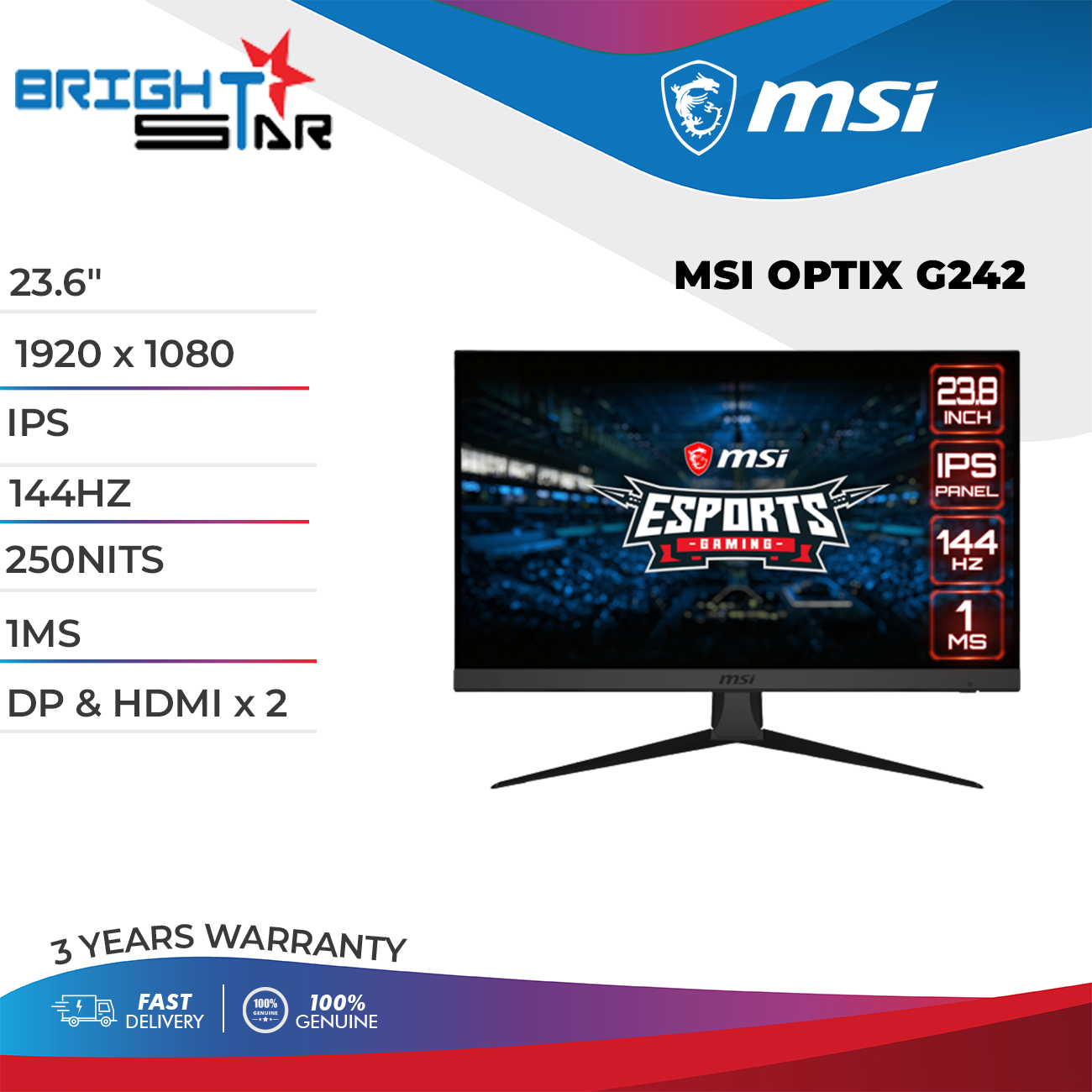 MSI Gaming Monitor Optix G2412 ( 23.8 Inch | FHD| IPS | 170Hz | | Lazada