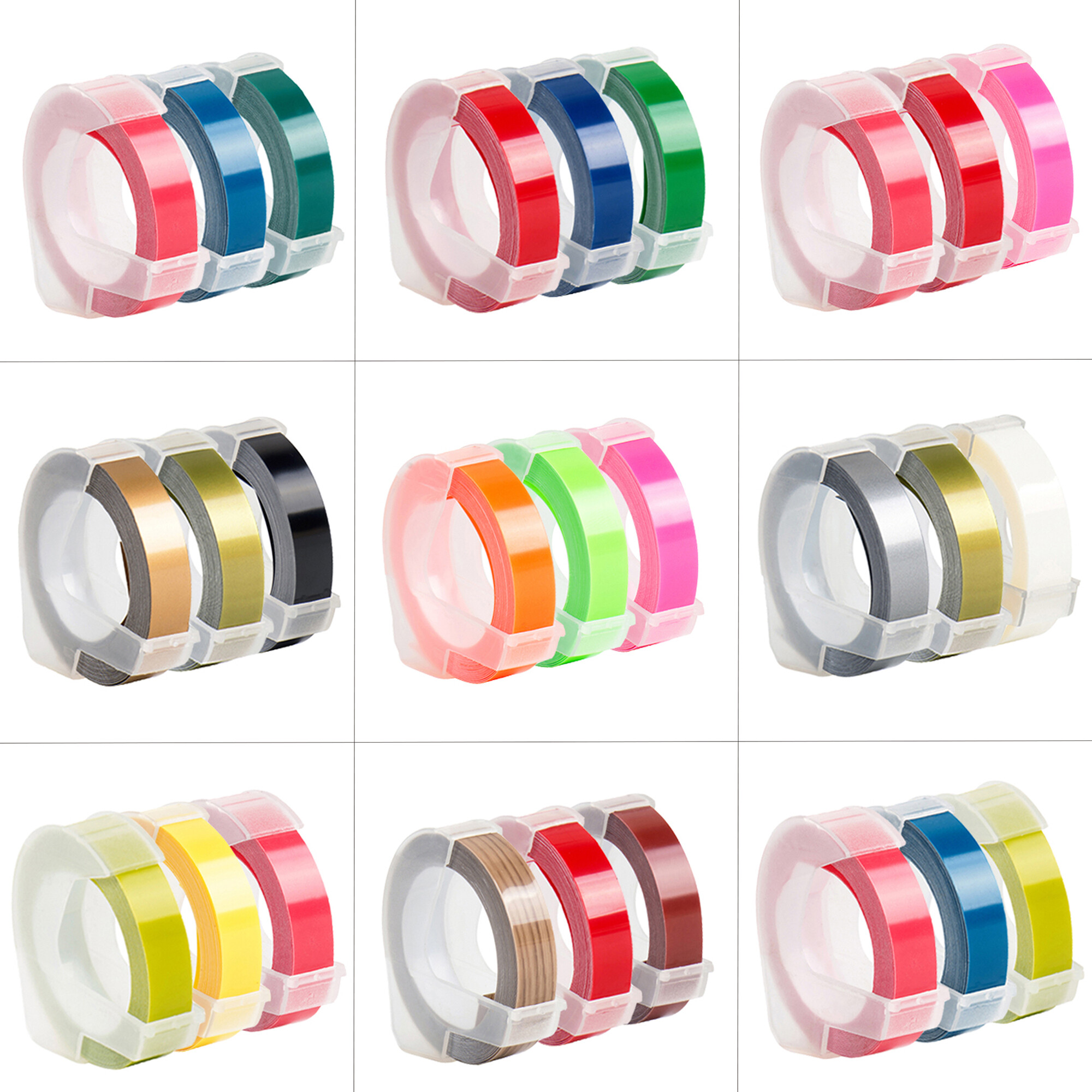 3Rolls 9 Mét Nhãn Dán 3D Emboss Nhựa Nhãn Băng Cho Motex Label Maker E303 E202 E101