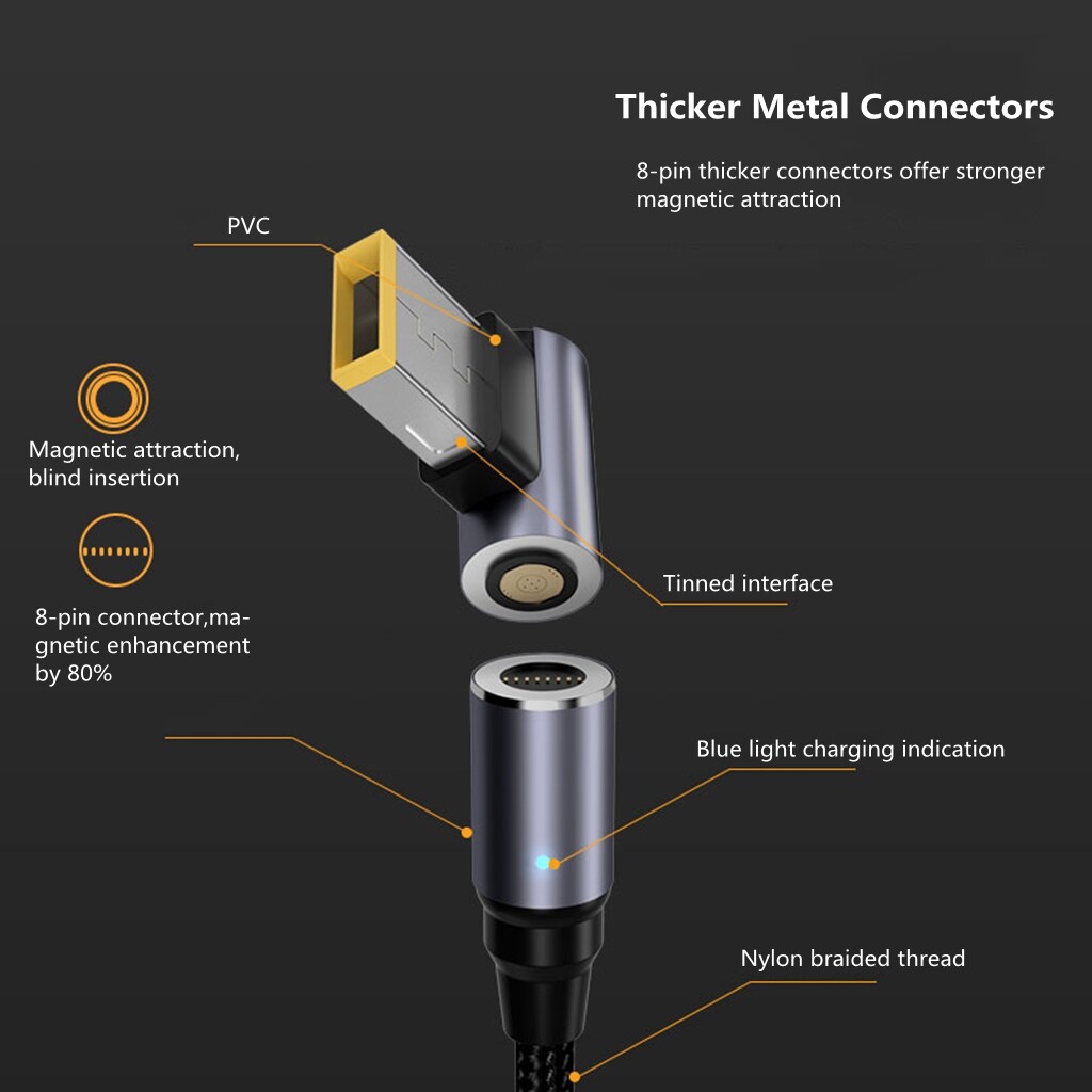 Đầu Nối Phích Cắm Từ Tính 100W Bộ Chuyển Đổi Cáp USB C Sang Type C Bộ Chuyển Đổi Nam Châm USB Type C Sạc Nhanh Cho Máy Tính Xách Tay As-Us Hp Le-novo