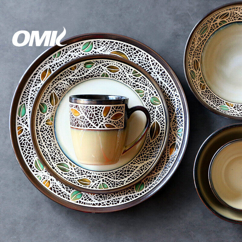 Omk phong cách Mỹ đồ đá Bộ đồ ăn đĩa ăn tối salah bát cốc Bộ Bộ đồ ăn bằng gốm