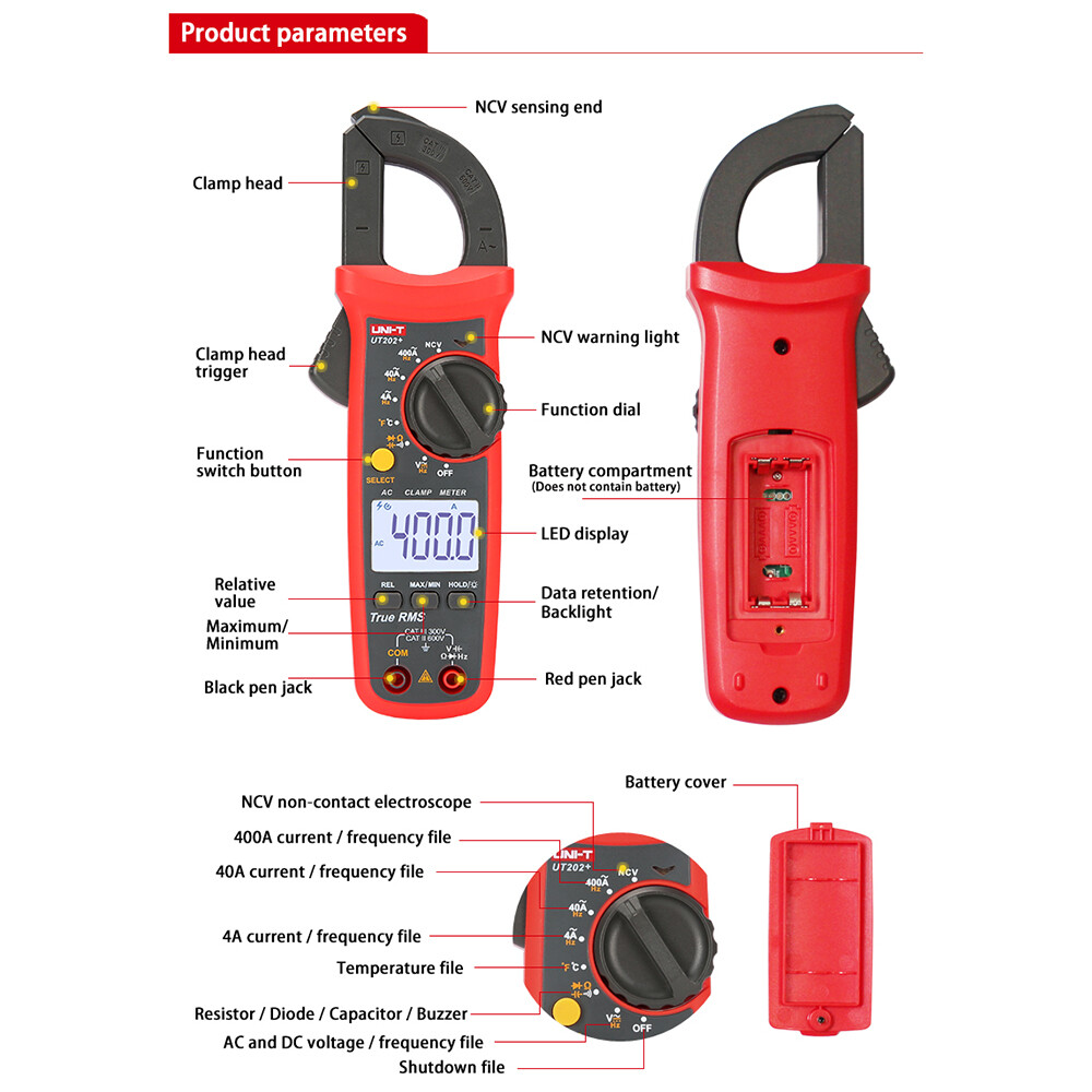 diymore Digital clamp meter; Automatic Range True RMS High Precision Multimeter UNI-T UT201+/UT202+/UT203+/UT204+/UT202+400-600A