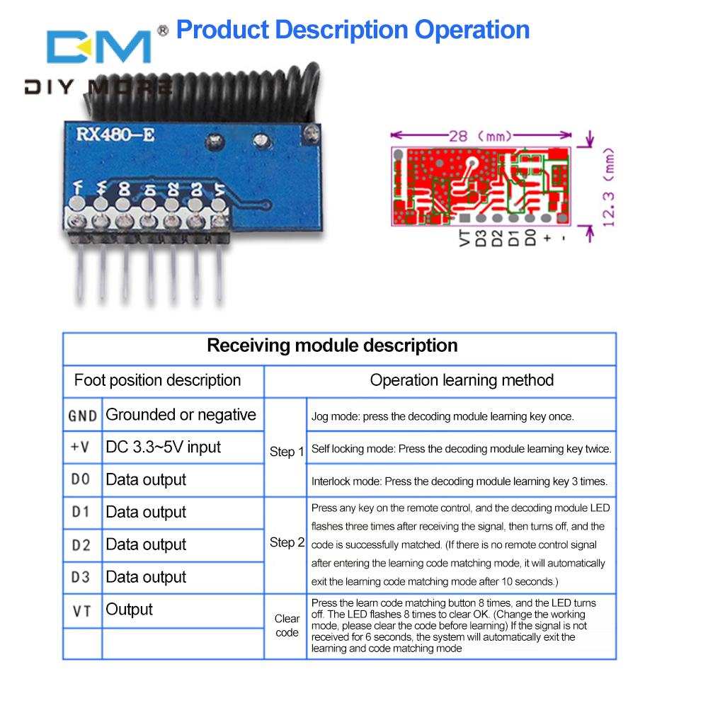Diymore Mô-đun Thu Và Phát RF Không Dây 433Mhz Mô-đun Thu Điều Khiển Từ Xa
