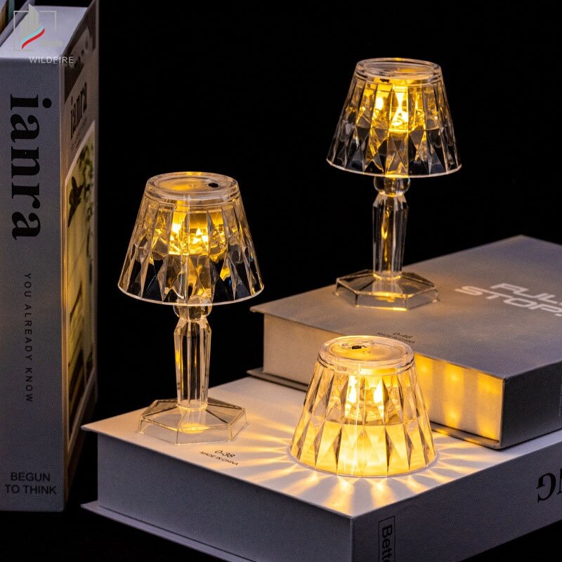 LED table lamp crystal diamond transparent acrylic small table lamp creative bedside lamp night light projection atmosphere lighting