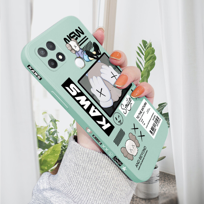Jinsouwe Cellphone Case For OPPO A15 / OPPO A15S / OPPO A78 4G Case For Boys Fashion Original Fake Casing Square Edge Pattern Liquid Silicone Full Cover Shockproof Camera Protect Case