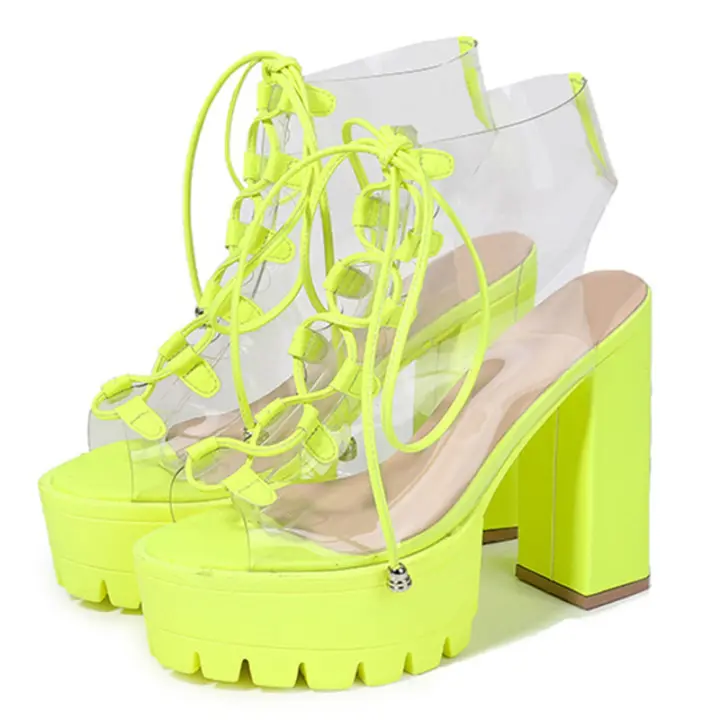 neon green platform sandals