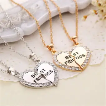 Fashion Best Friend Heart Rhinestone 2 Pendants Necklace Bff Friendship Gifts Lazada Ph