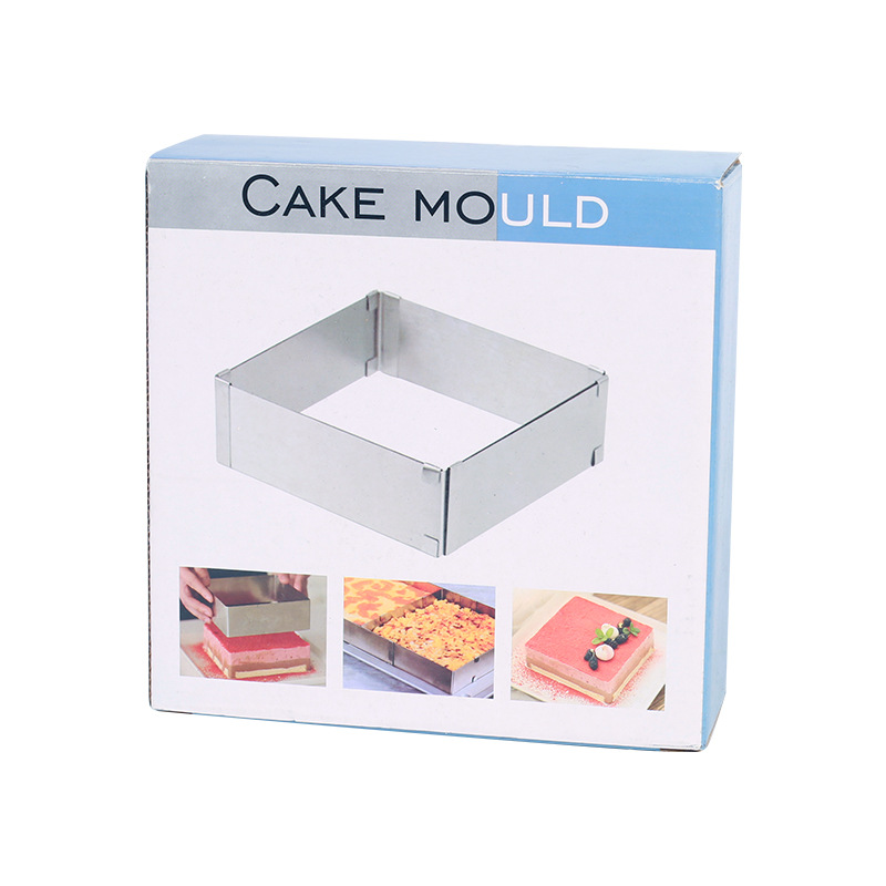 1PC thép không gỉ có thể điều chỉnh kính thiên văn vuông Khuôn tròn làm bánh mousse Khuôn nướng bánh