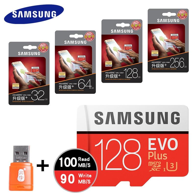 ♥cod+free send adapter + card reader100% original authentic samsung 100mb/s micro sd card 128gb 32gb 64gb 256gb memory card class10 u3 flash tf microsd card for phone with mini sdhc sdxc