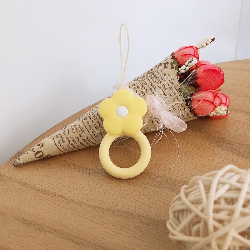 CrashStar Stereo Thickened Silicone Mobile Phone Ring Cartoon Short Lanyard Pieces Key Hanger Ornament Drop-Resistant Cat Paw Flowers Continuous Line Cute Fashion INS Ring Line Hot Sale