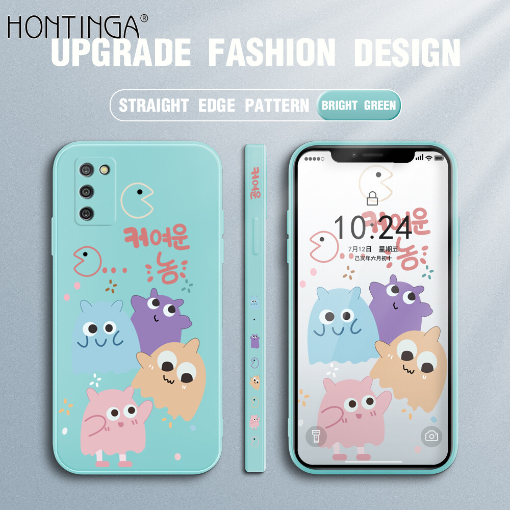 Hontinga Casing Case For Samsung Galaxy A02S Case Cartoon Korean Style Case Square Original Liquid Soft Silicone Edge Pattern Rubber Case Full Cover Camera Protection Cases Back Phone Casing Softcase For Girls