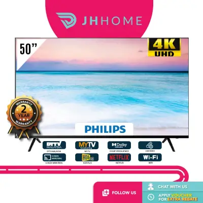 Philips 50 Inch 4K UHD Smart TV 50PUT6604 | Netflix Youtube | HDR Dolby Vision Atmos | Non Klang Valley by Courier | Frameless Design | App Store | MYTV DTTV | 50" Televisyen