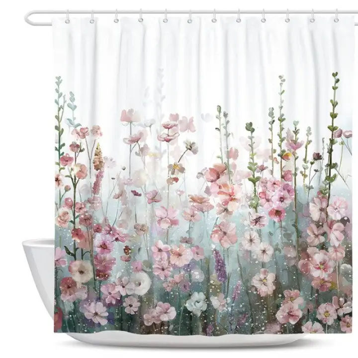 White Fabric Farmhouse Shower Curtain Green Tropical Leaf Bathroom Set With Hooks Modern Pink Fl Bath Curtains Lazada Singapore White Fabric Farmhouse Shower Curtain, Farmhouse Shower Curtain