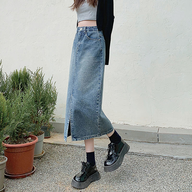 IELGY Chân Váy Denim Lửng Nữ