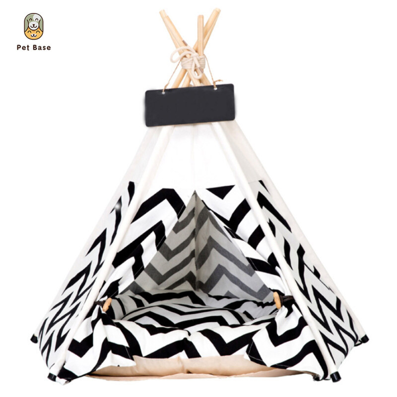 Giường Thỏ Cho Chó Mèo Teepee Thú Cưng Bông Vải, Lều Thú Cưng Sọc Di Động, Nhà Với Đệm