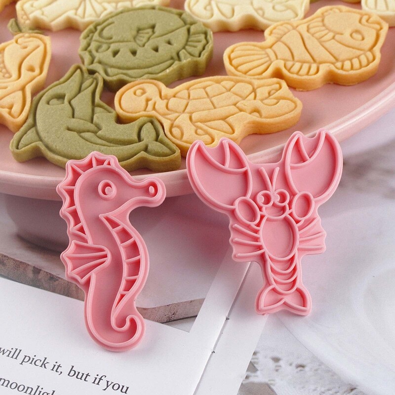 Khuôn Bánh Quy Bằng Nhựa 8 Miếng Khuôn Cắt Bánh Quy Tự Làm Khuôn Bánh Quy Phụ Kiện Làm Bánh Theo Chủ Đề Động Vật Biển