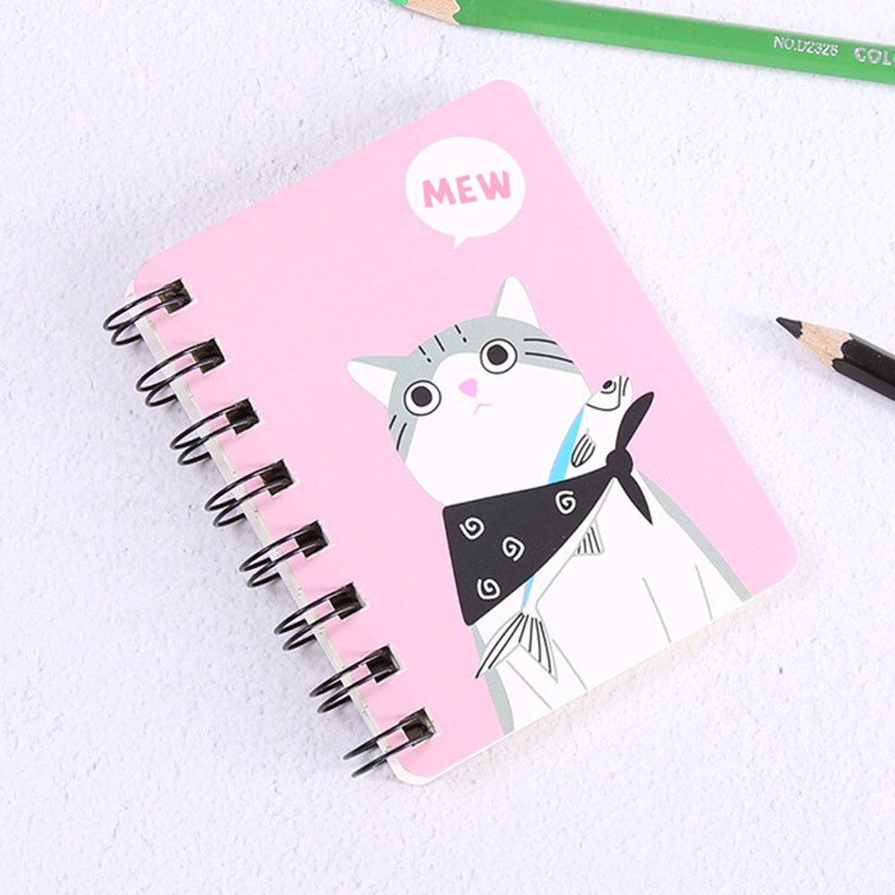 MMLUCK Portable Cartoon Office Supplies School Stationery Student A7 Notebook Planner Diary Book Coil Notebook Cartoon Cat Notepad Mini Spiral Notebook Hand Account