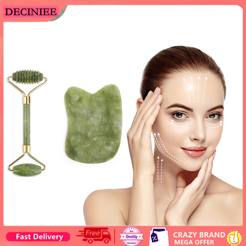 Jade Roller Facial Massage Set Natural Xiuyu Stone Face Massager Guasha Board Massage Scraper Jade Roller Guasha Face-lift Kit