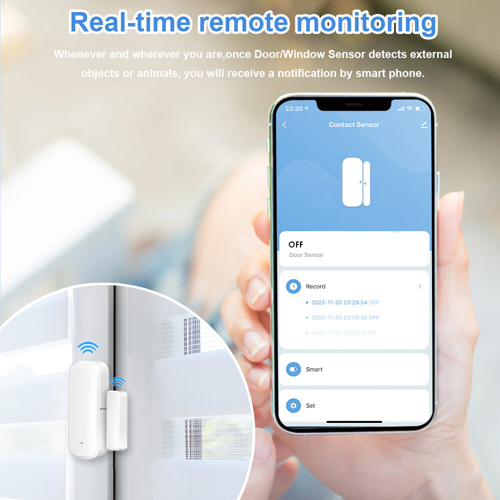 Jiuch Tuya WiFi / ZigBee Door Sensor Smart Home Security Window Detector Wireless Automatic Sliding Door Magnetic Contact Sensor Smart Home Wireless Door Detectors Open/Close APP Remote Alarm For Alexa Google Home