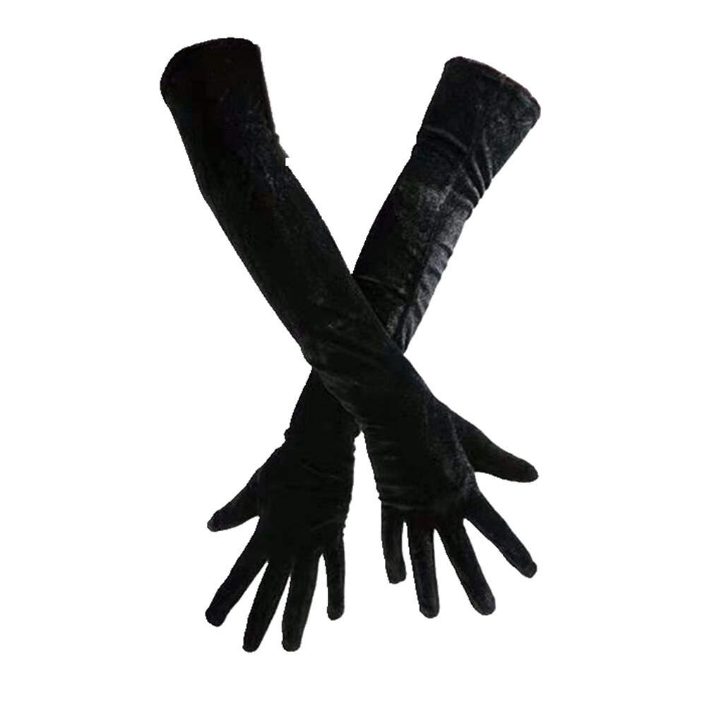 Women vintage Meek fantisia full finger elastic velvet long evening party gloves keep warm arm sleeve