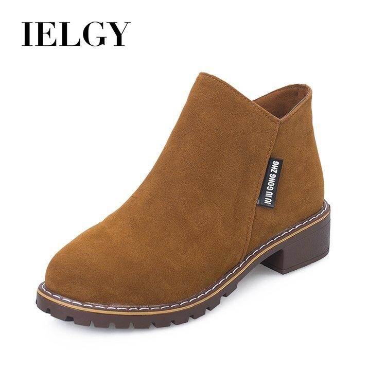 IELGY martin boots women's low heel round toe suede short boots