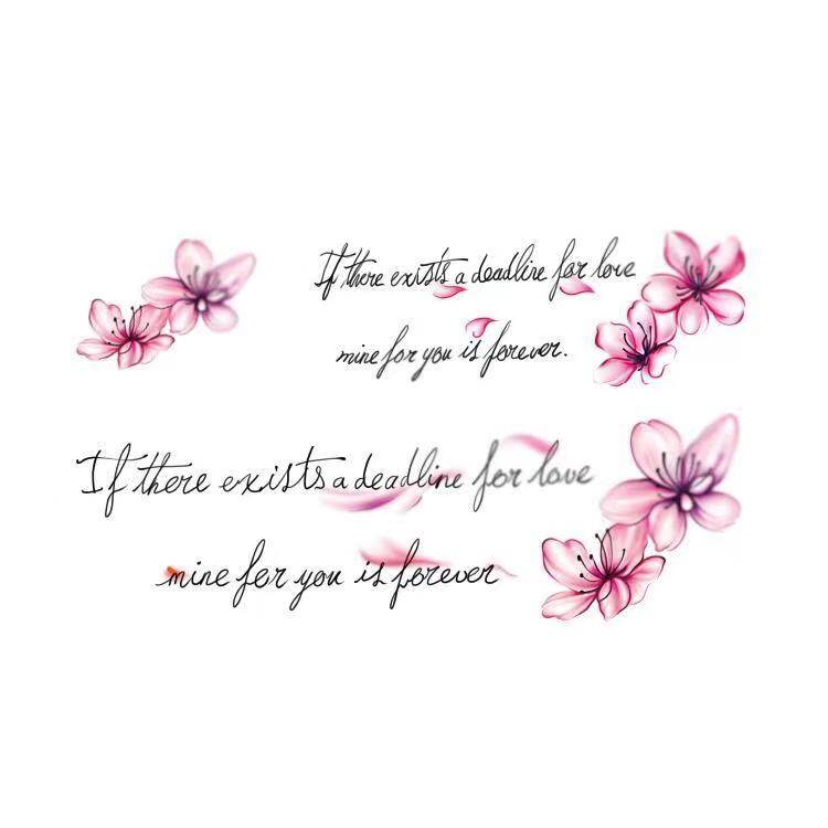 Temporary tattoo stickers waterproof lasting female collarbone calf arm peach blossom English love words