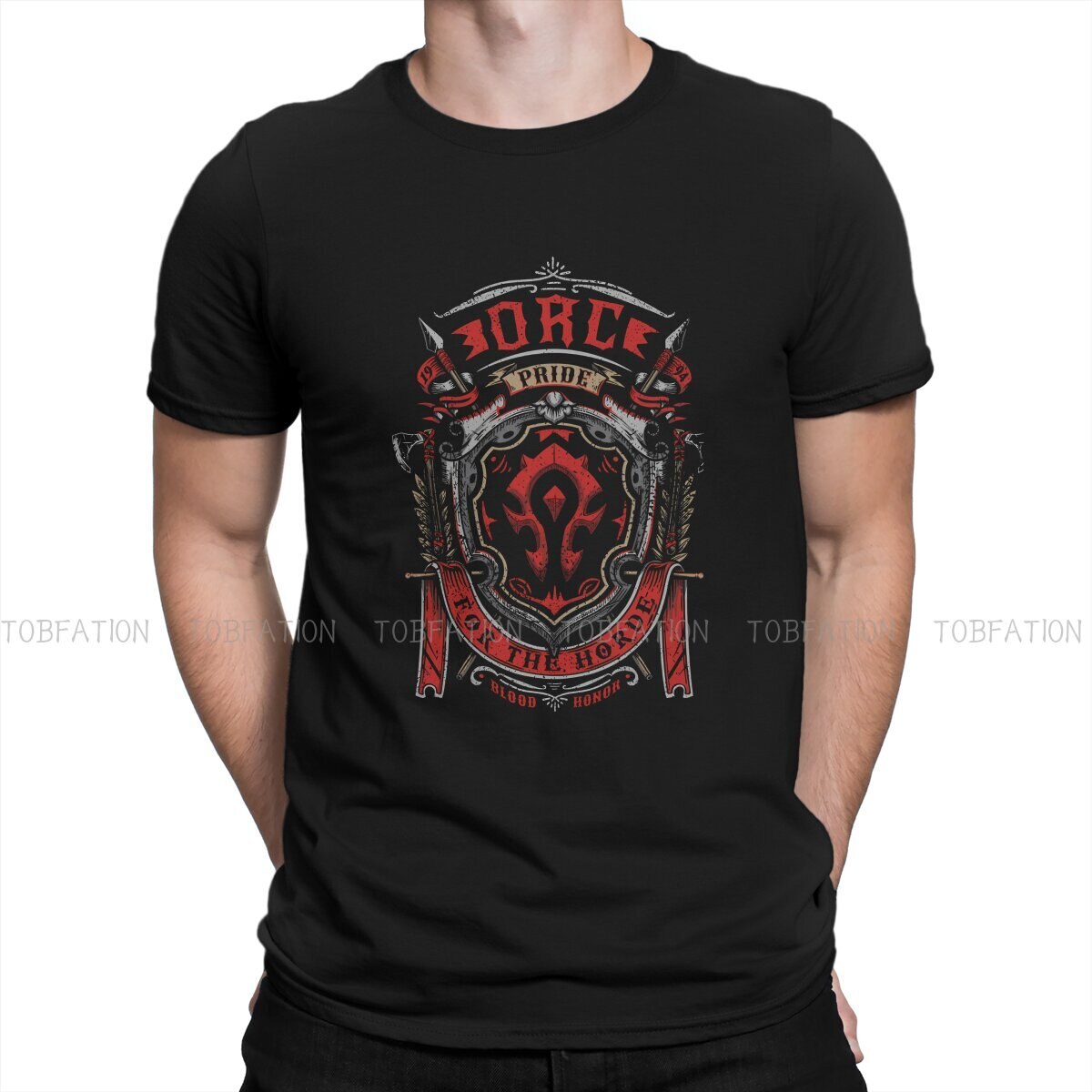 Men's Large T-shirt
 Orc Pride World Of Warcraft Men T Shirt Cotton Punk O-Neck Tee Shirt Harajuku Short Sleeve