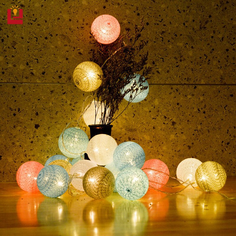 LED cotton thread ball light string festive decoration string light children's bedroom atmosphere rattan ball colored light