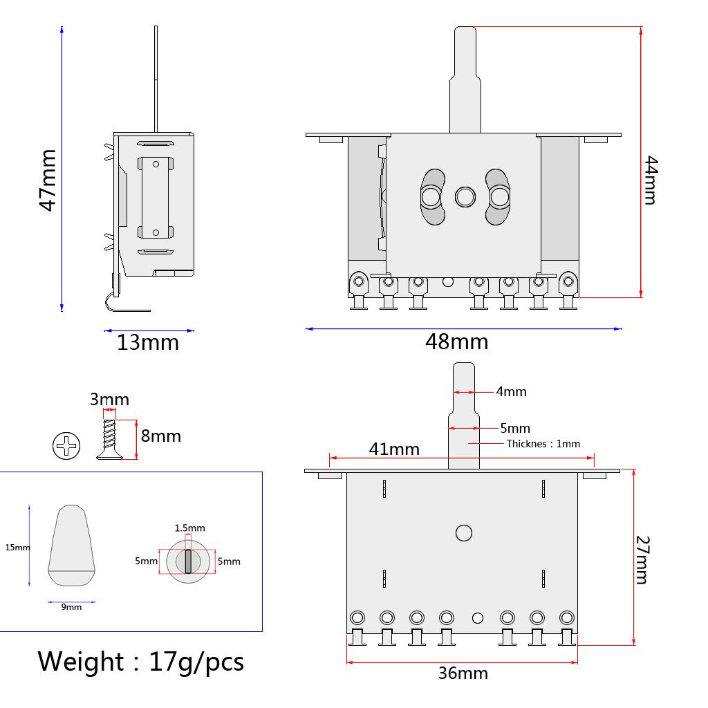 BNGUITAR 5-way Micro Guitar Selector with Black Tip for Electric Guitar