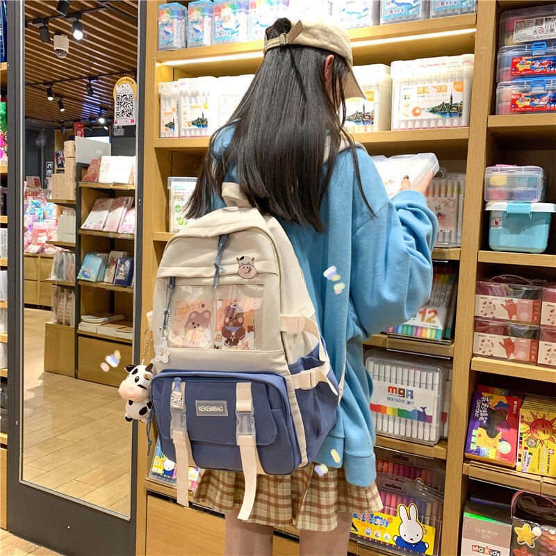Johnn New contrast color backpack college student backpack large capacity middle school student schoolbag