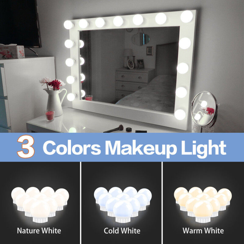 ✨Longreen✨LED Đèn Gương Make Up Đèn Gương Bàn Phấn Với 10 Bóng Đèn Cho Bàn Trang Điểm MakeUp Dải Ánh Sáng Phong Cách Hollywood