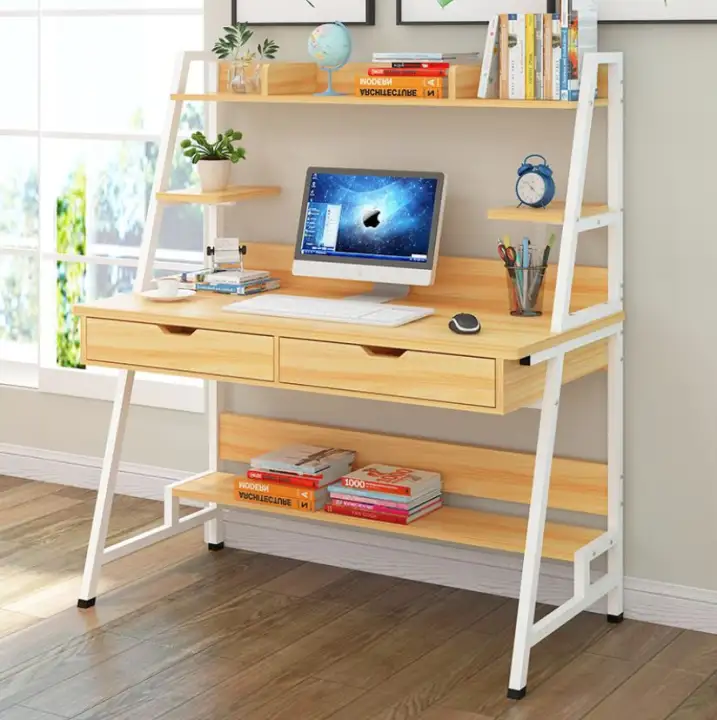 Modern Study Table With Hidden Book Shelves Double Drawers Built