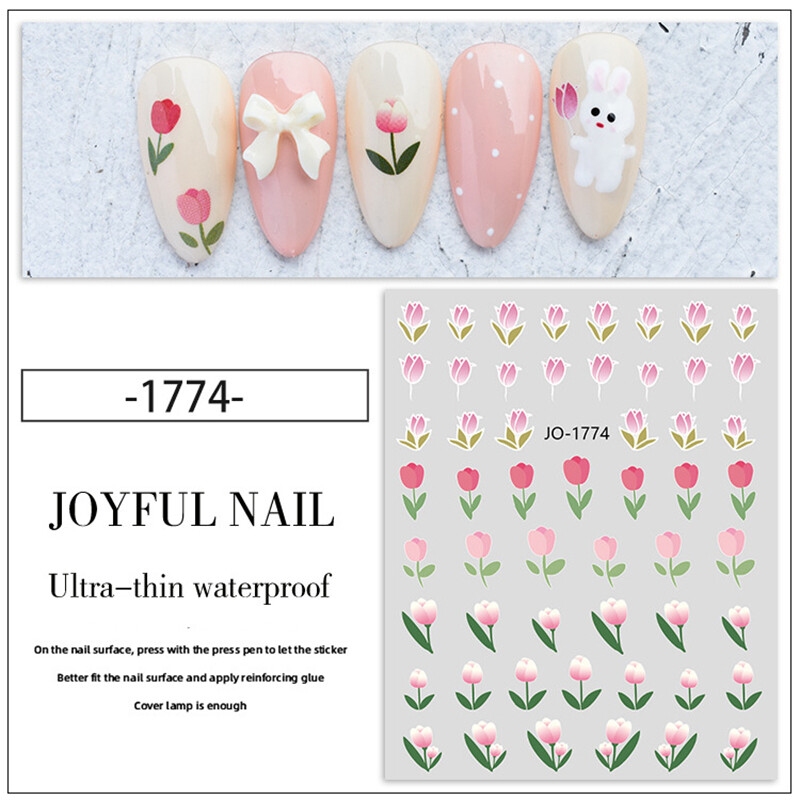 SAWU New Tulip Flower 3D Nail Stickers Spring Elegant Pink Nail Stickers DIY Back Wall Stickers Nail Decoration Nail Tools