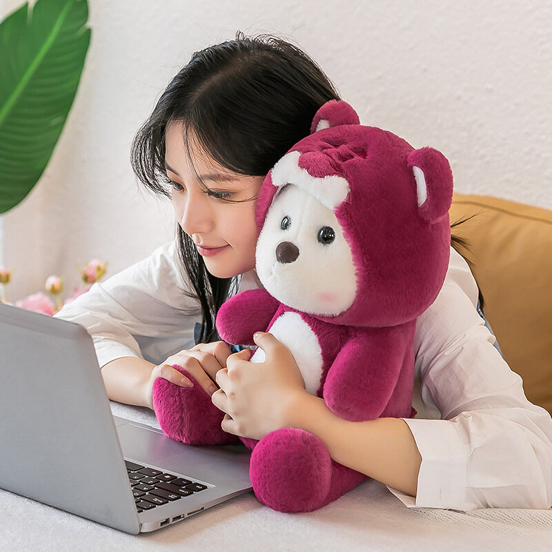 HS New super cute transformed strawberry bear plush teddy bear doll