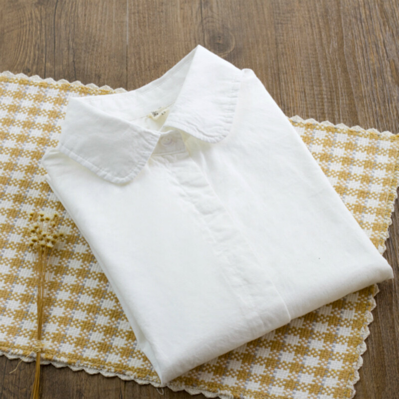 Nơi bán Áo Sơ Mi Trắng Cotton Nguyên Chất Mùa Thu Nữ Dài Tay Yuanbao Cổ Áo Tròn Cổ Áo Dưới Gió Hàn Quốc Phụ Nữ Mặc Cà Vạt Bên Trong Tươi Nhật Bản.